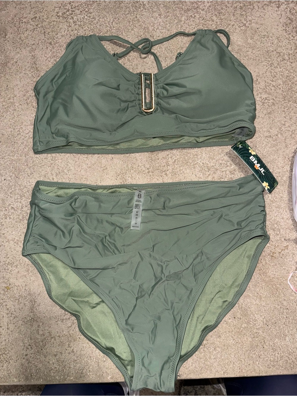Women's Olive Green High-Waist Bikini Set with Front Accent